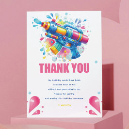 Tarjeta De Agradecimiento Pistola de Agua Cumpleaños Chica Personalizado