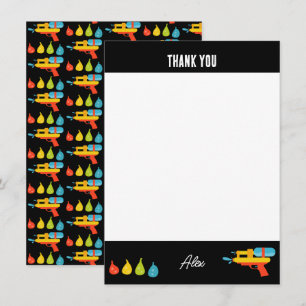 Tarjeta De Agradecimiento Pistola de Agua y Globos Verano Niños