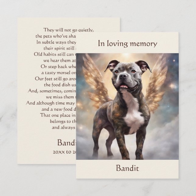 Tarjeta De Agradecimiento Pitbull Brindle Memorial Poema Nombre personalizad (Anverso / Reverso)