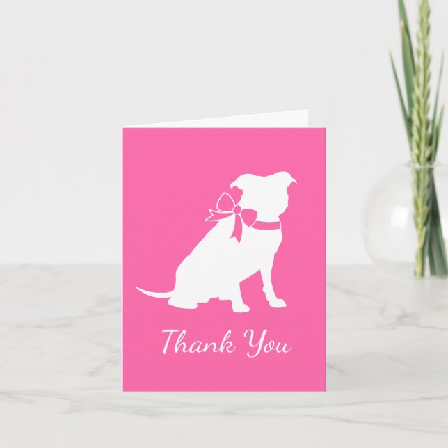 Tarjeta De Agradecimiento Pitbull, Chica rosado de Baby Shower Bulldog Pit (Anverso)