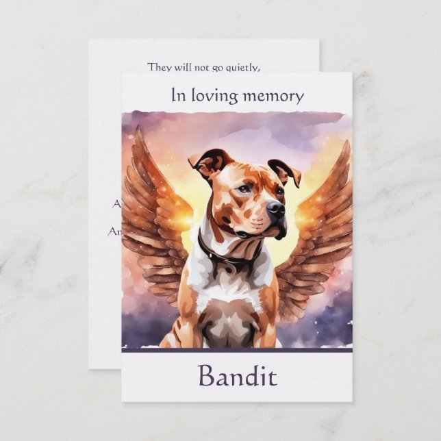 Tarjeta De Agradecimiento Pitbull Memorial Poem Wings Añadir nombre acuarela (Anverso / Reverso)