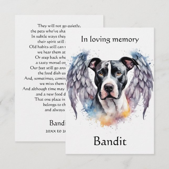 Tarjeta De Agradecimiento Pitbull Memorial Poem Wings Añadir nombre acuarela (Anverso / Reverso)