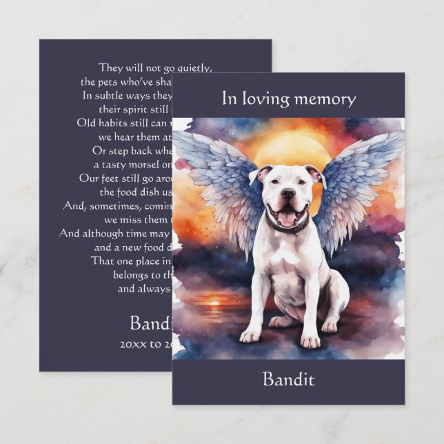 Tarjeta De Agradecimiento Pitbull Memorial Poem Wings Añadir nombre acuarela (Anverso / Reverso)