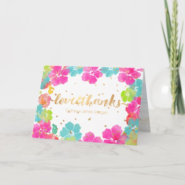 Tarjeta De Agradecimiento PixDezines Aloha Hibiscus Leis/Gracias (Anverso)