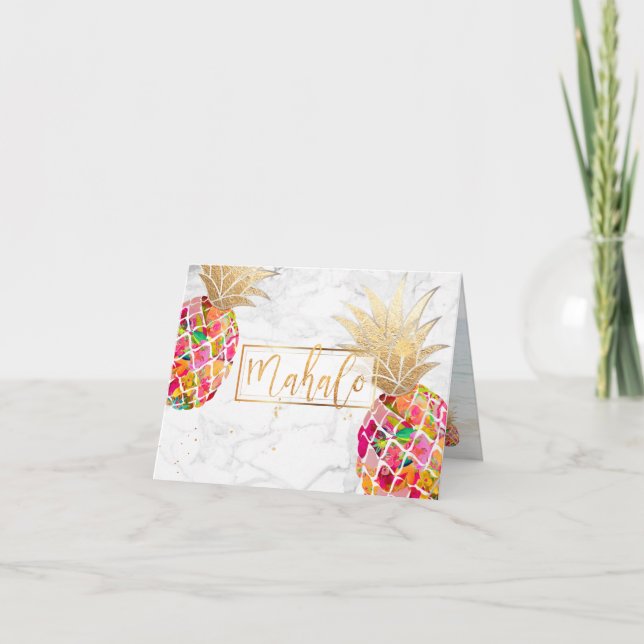 Tarjeta De Agradecimiento PixDezines Aloha Piñas/Rosa/Mahalo (Anverso)