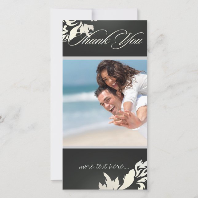 Tarjeta De Agradecimiento PixDezines Damask 12 Foto Gracias (Anverso)