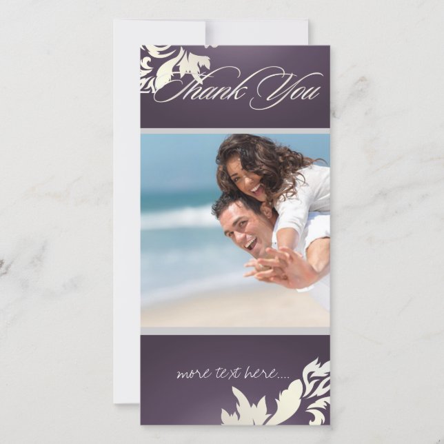 Tarjeta De Agradecimiento PixDezines Damask 12 Foto Gracias (Anverso)