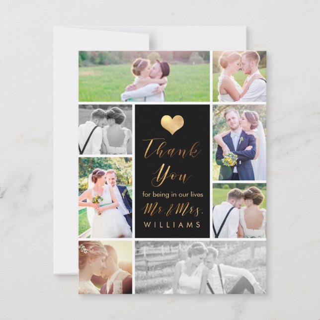Tarjeta De Agradecimiento PixDezines Dazzled Faux Gold Heart Gracias (Anverso)