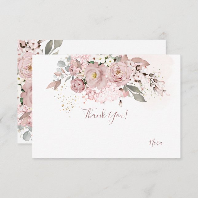 Tarjeta De Agradecimiento PixDezines Dusty Rose Gracias (Anverso / Reverso)