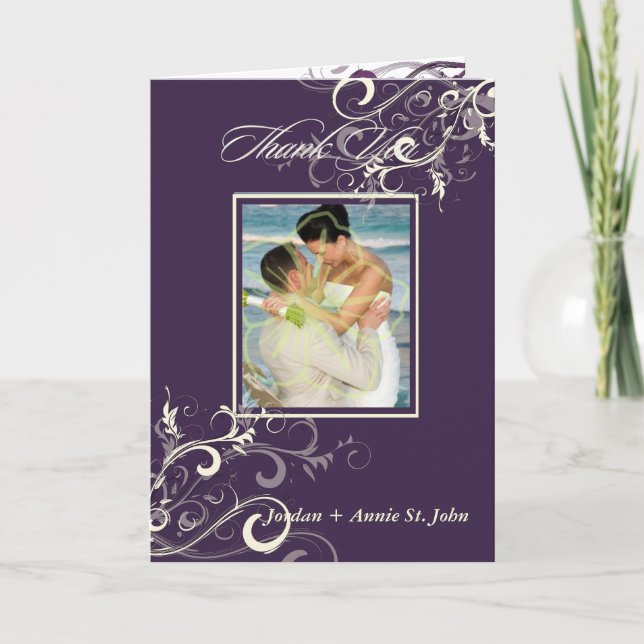 Tarjeta De Agradecimiento PixDezines Eggplant Swirls Photo You Card (Anverso)