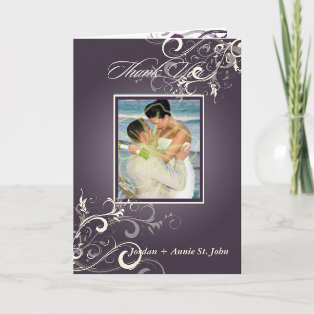 Tarjeta De Agradecimiento PixDezines Eggplant Swirls Photo You Card (Anverso)