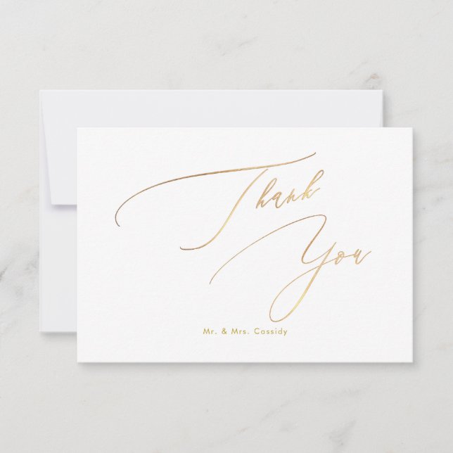 Tarjeta De Agradecimiento PixDezines Elegant Luxe Calligraphy Faux Gold Than (Anverso)