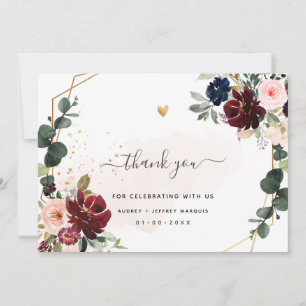 Tarjeta De Agradecimiento PixDezines Elegante H2 Burdeos Rubor Flores Navy