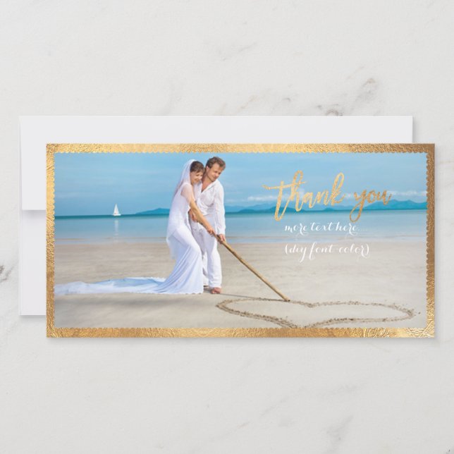 Tarjeta De Agradecimiento PixDezines Faux Gold Scallop cuadro/gracias (Anverso)