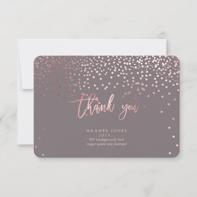 Tarjeta De Agradecimiento PixDezines Faux Rosa Gold Confetti Gracias (Anverso)
