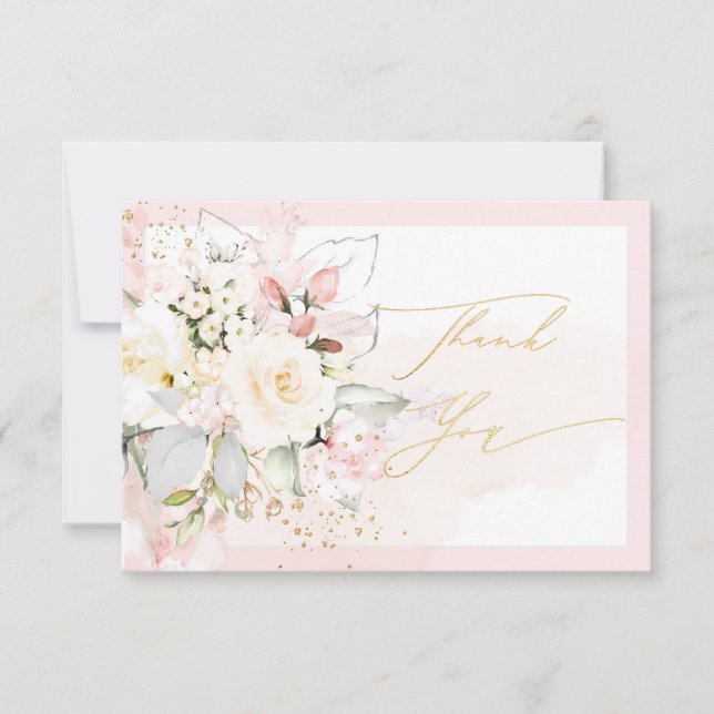 Tarjeta De Agradecimiento PixDezines H2 Rosas Crema Rubor Gracias (Anverso)