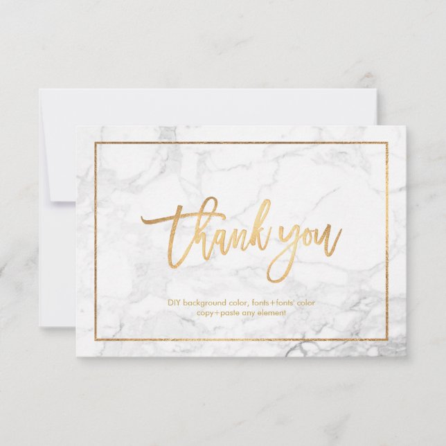 Tarjeta De Agradecimiento PixDezines MARBLE+FAUX GOLD Flat Gracias (Anverso)