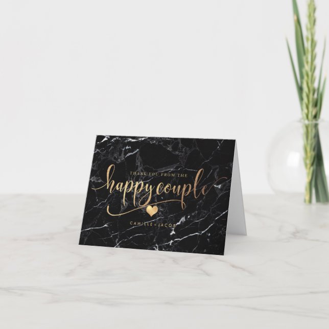 Tarjeta De Agradecimiento PixDezines Marble+Faux Gold/Happy Couple Gracias (Anverso)