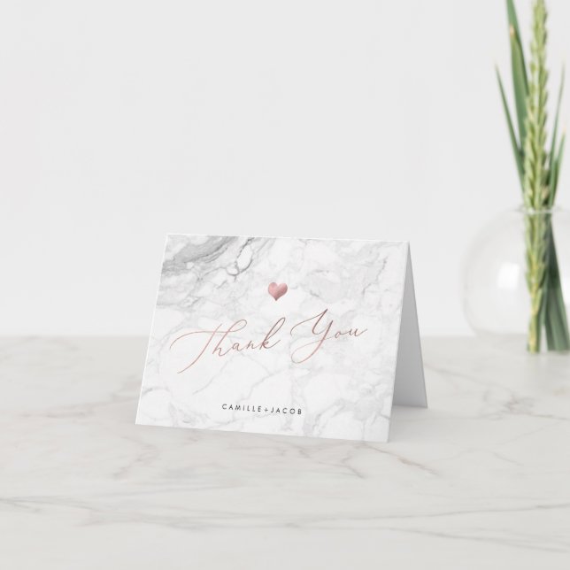 Tarjeta De Agradecimiento PixDezines Marble+Faux Rosa Gold Boda Gracias (Anverso)