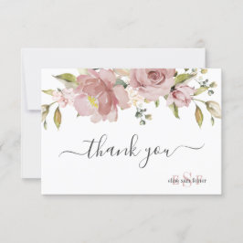 Tarjeta De Agradecimiento PixDezines Monograma H2 Flores Rosadas Polvorienta