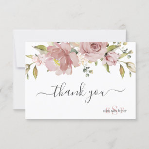 Tarjeta De Agradecimiento PixDezines Monograma H2 Flores Rosadas Polvorienta