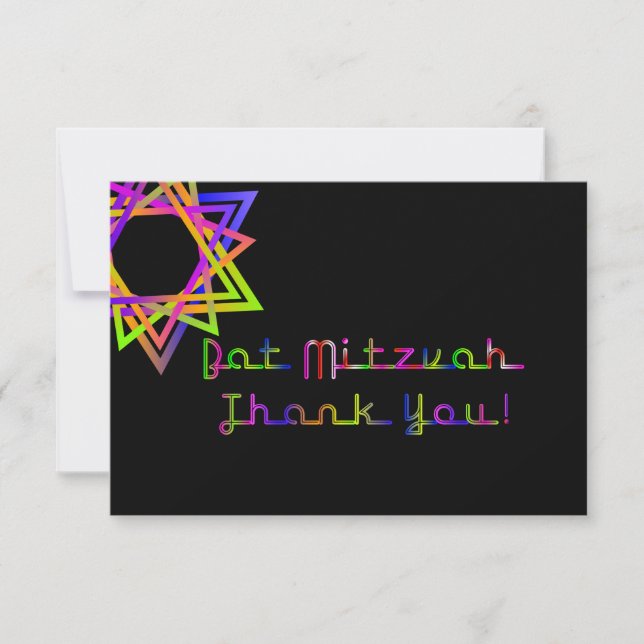 Tarjeta De Agradecimiento PixDezines Neon Stars Mitzvah Gracias (Anverso)