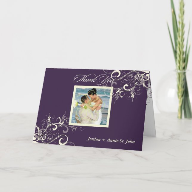 Tarjeta De Agradecimiento PixDezines Plum + Vainilla Swirls Foto Gracias (Anverso)