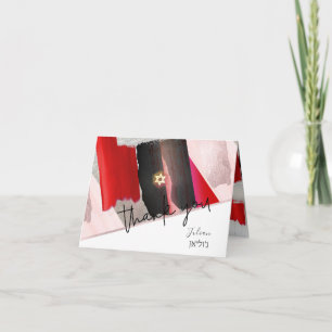 Tarjeta De Agradecimiento PixDezines Watercolor Mitzvah gracias, Red Black