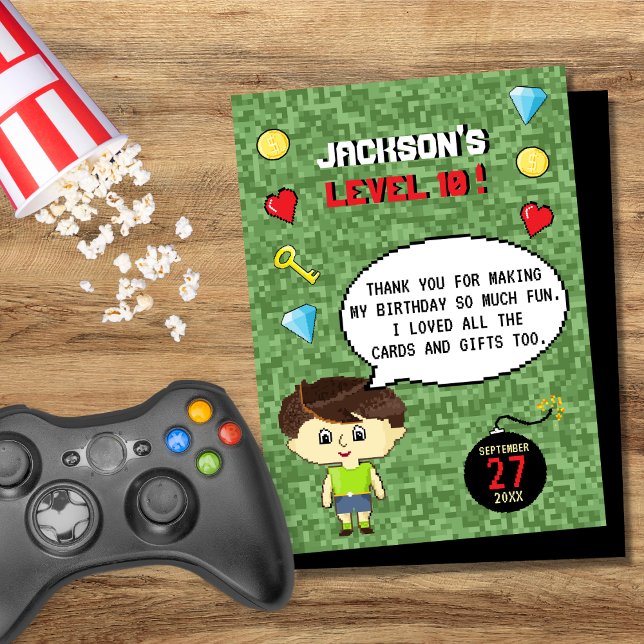 Tarjeta De Agradecimiento Pixels Juego de Arcade Subir de Nivel Cumpleaños d (Subido por el creador)