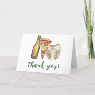 Tarjeta De Agradecimiento Pizza, cervezas y pañales también Baby shower Grac