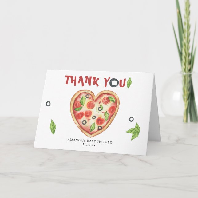 Tarjeta De Agradecimiento pizza corazón acuarela ducha bebé GRACIAS (Anverso)