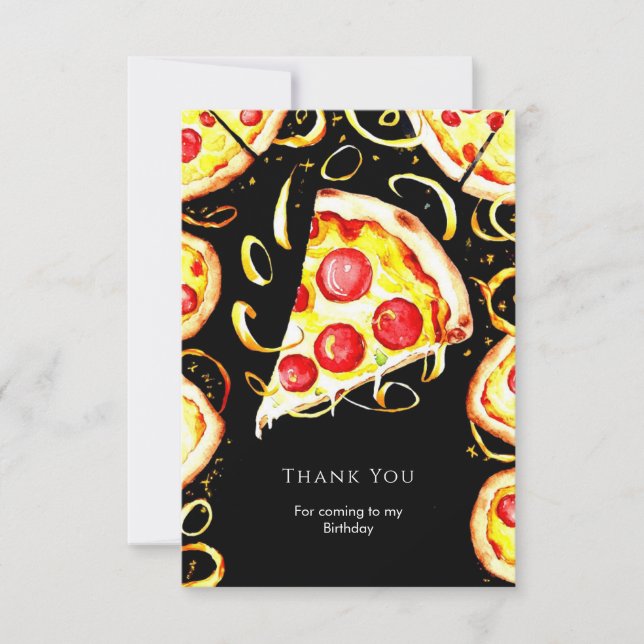 Tarjeta De Agradecimiento Pizza de Cumpleaños Boho Caprichosa (Anverso)