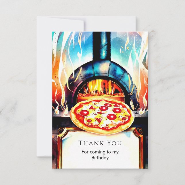 Tarjeta De Agradecimiento Pizza de Cumpleaños con Queso Simple para Fiesta (Anverso)