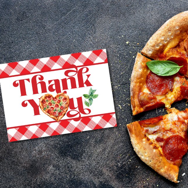 Tarjeta De Agradecimiento Pizza temática roja y blanca  (Subido por el creador)