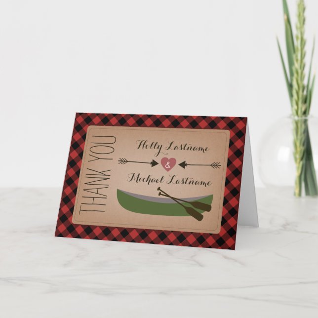Tarjeta de agradecimiento Plaid Canoe + Heart With (Anverso)