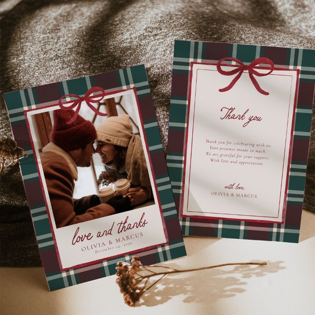 Tarjeta De Agradecimiento Plaid Christmas Wedding Thank You Card (Subido por el creador)