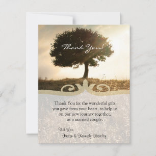 Tarjeta de agradecimiento plana 4x5 árbol y colina