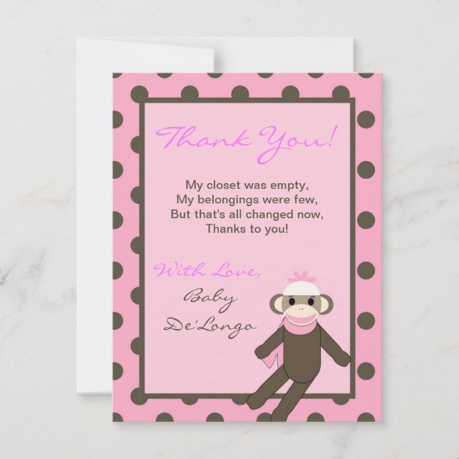 Tarjeta de agradecimiento plana 4x5 Mono de calcet (Anverso)