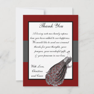 Tarjeta de agradecimiento plana 4x5 pavo real rojo