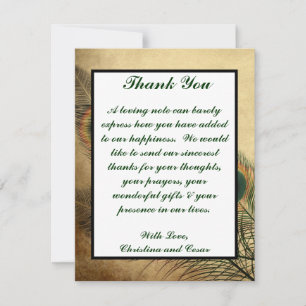 Tarjeta de agradecimiento plana 4x5 verde pavo rea