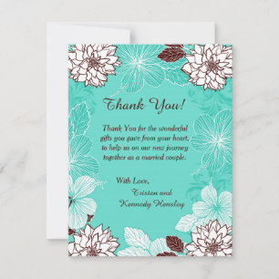 Tarjeta de agradecimiento plana Aqua and Brown Flo