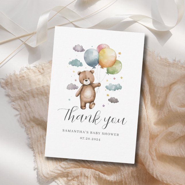 Tarjeta de agradecimiento plana Baby Shower Bear B (Subido por el creador)