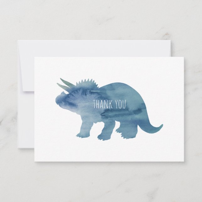 Tarjeta de agradecimiento plana Blue Dinosaur Tric (Anverso)