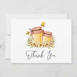 Tarjeta de agradecimiento plana de abeja acuarela