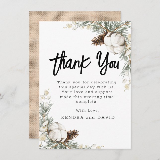 Tarjeta de agradecimiento plana de abeto de piña (Anverso / Reverso)