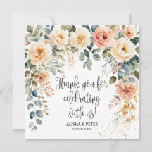 Tarjeta de agradecimiento plana de acuarela floral