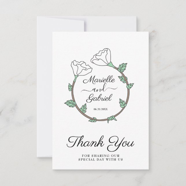 Tarjeta de agradecimiento plana de anillo floral d (Anverso)