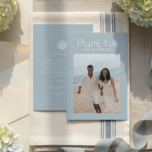 Tarjeta de agradecimiento plana de boda azul coste