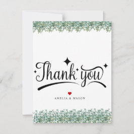 Tarjeta de agradecimiento plana de boda con eucali