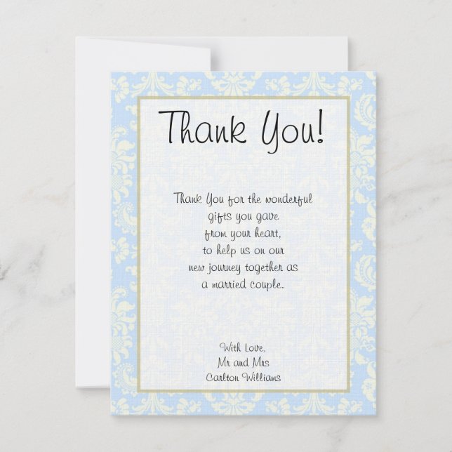 Tarjeta de agradecimiento plana de boda de damasco (Anverso)